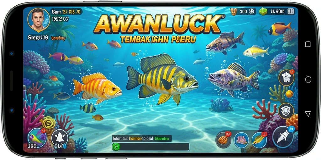 Tangkapan layar menampilkan aksi menembak ikan dari permainan AWANLUCK.