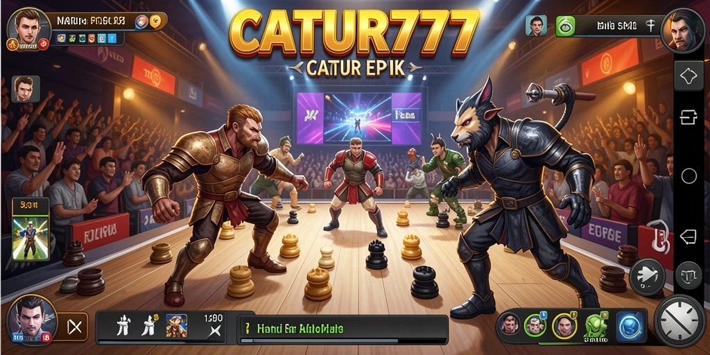 Screenshot tampilan gameplay pertarungan catur yang menegangkan.