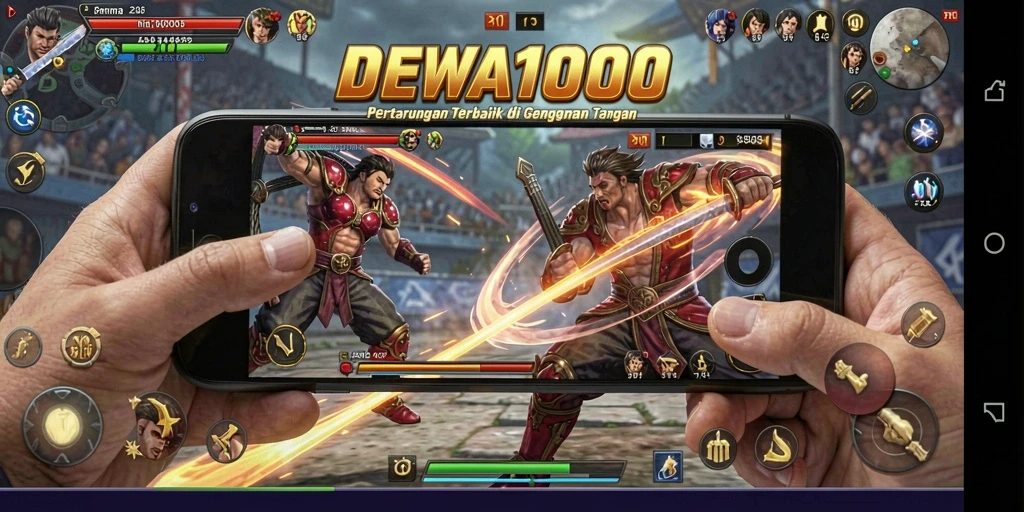 Gameplay DEWA1000 menampilkan pertarungan intens antara karakter dengan efek visual yang menawan.