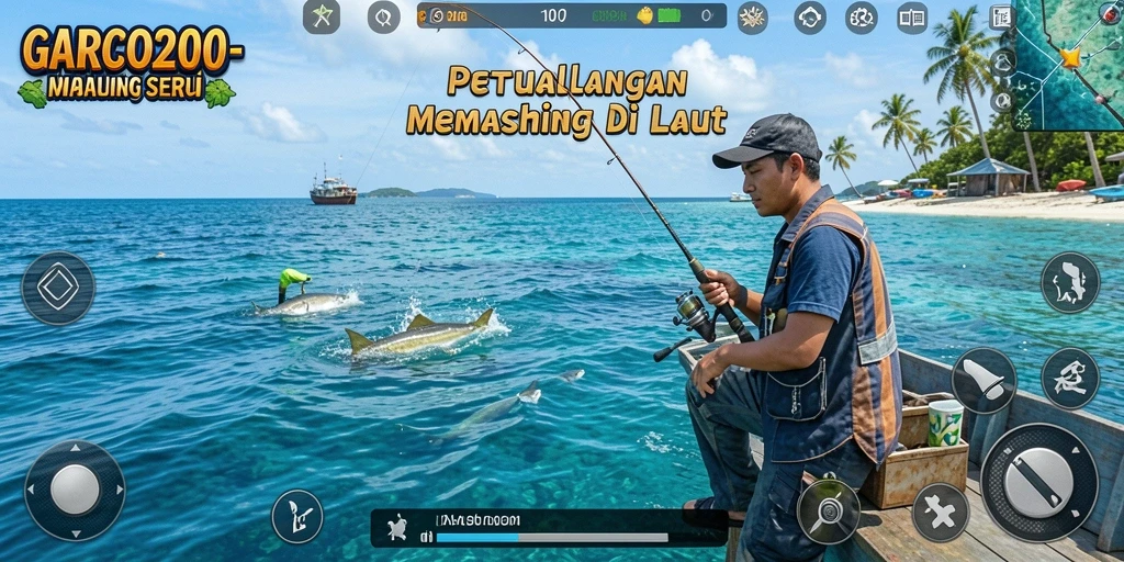 Tampilan gameplay GARCO200 yang memukau dengan aksi memancing yang seru.