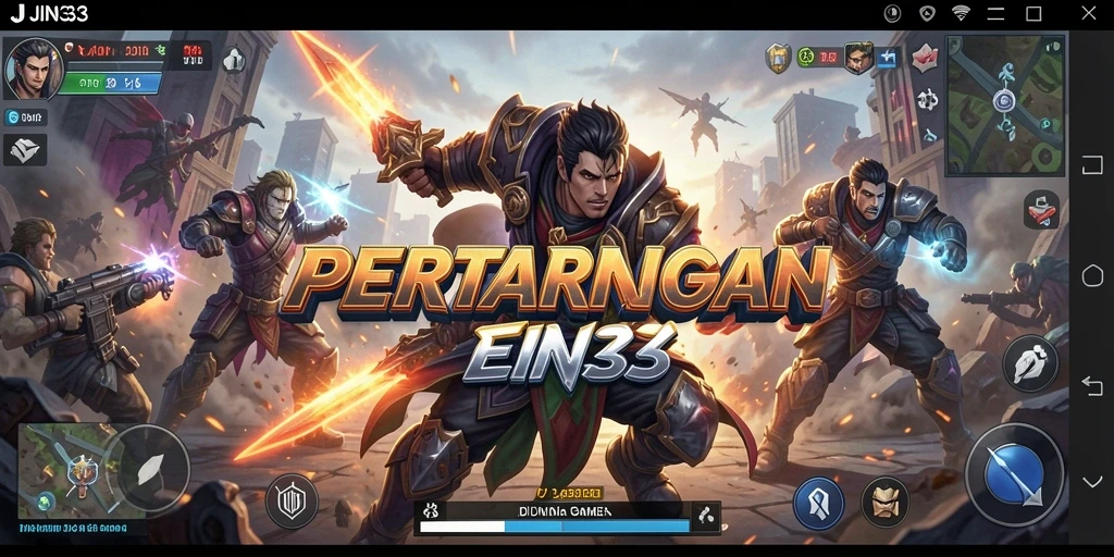 Screenshot JIN33 menampilkan pertarungan yang intens antara karakter yang beragam.