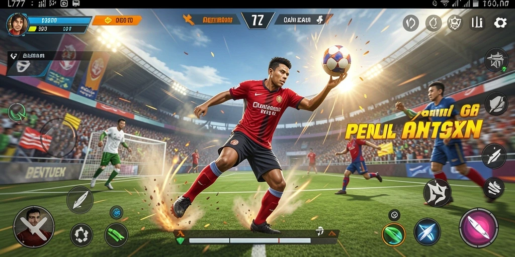 Screenshot menunjukkan aksi bermain dalam game olahraga yang seru.