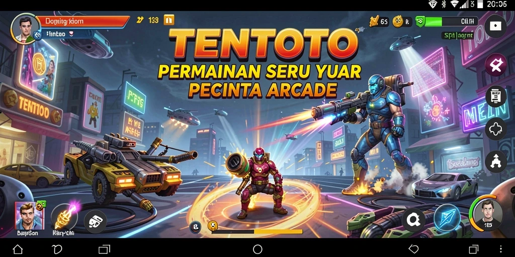 Tangkapan layar permainan TENTOTO dengan aksi seru di level Arcade.