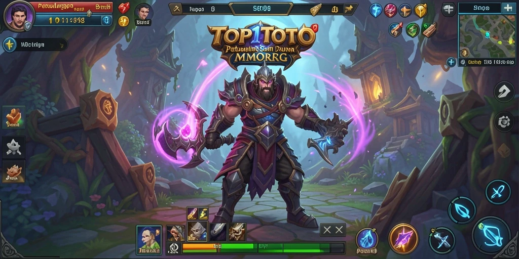 Screenshot gameplay TOP1TOTO yang menampilkan pertempuran epik dalam dunia MMORPG.
